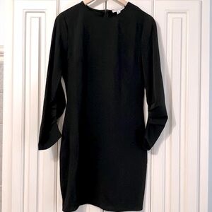 She & Sky Black Long-Sleeved Crew Neck Zip Up MIDI Dress Size M RN#141642
